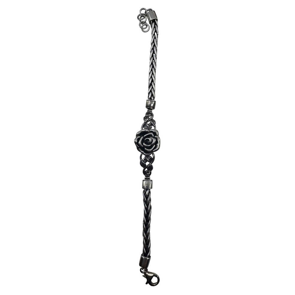PZ Rose Design Spiga Chain Bracelet Silver Tone‎ 8 Inch Marked Israel Jewelry